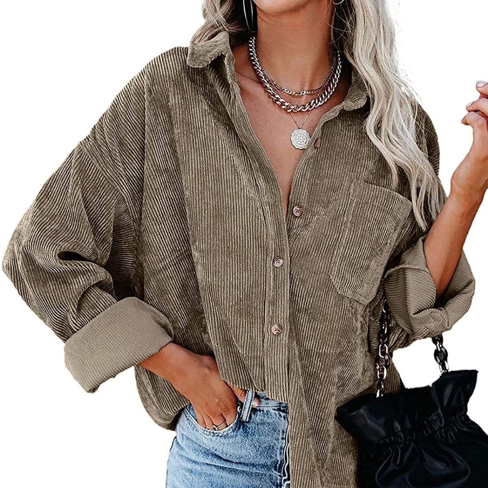 MIHOLL Womens Corduroy Button Down Shirts Casual Long Sleeve Jacket